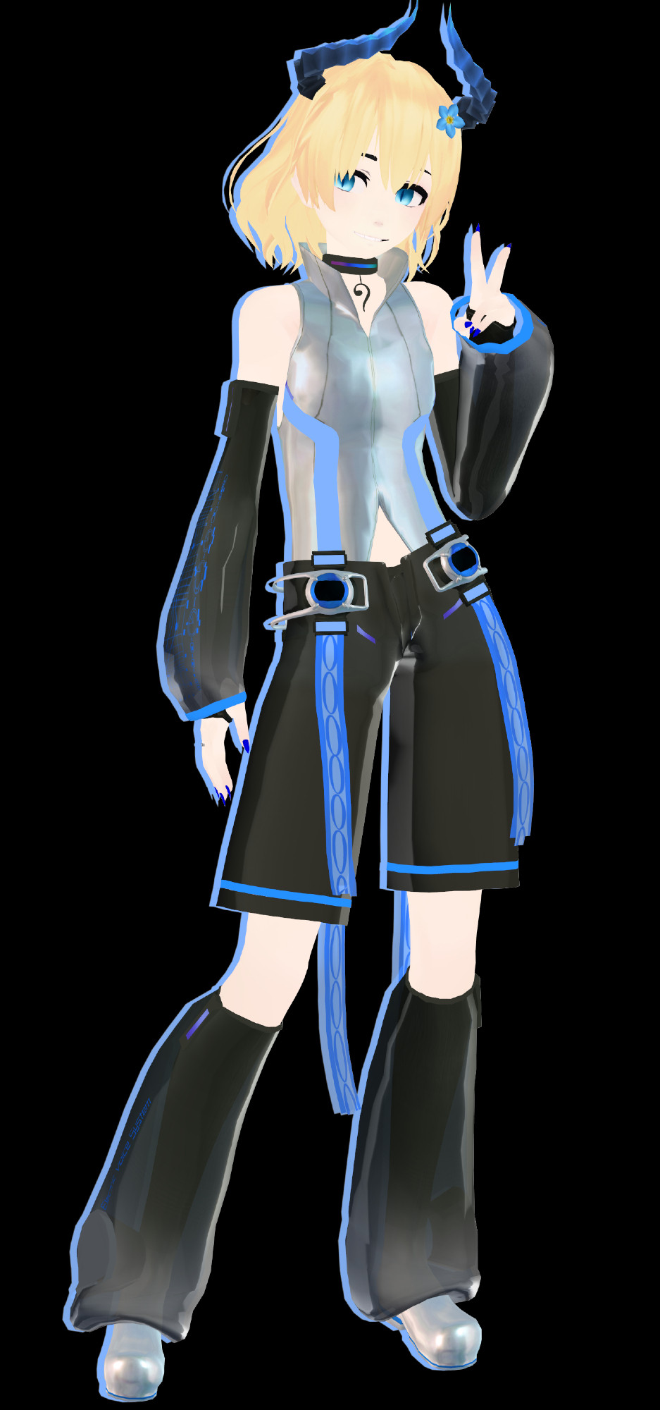 A fullbody 3d render of my OC Lazarin Luhria 
He's wearing a recolored version of Len Kagamine's Append outfit