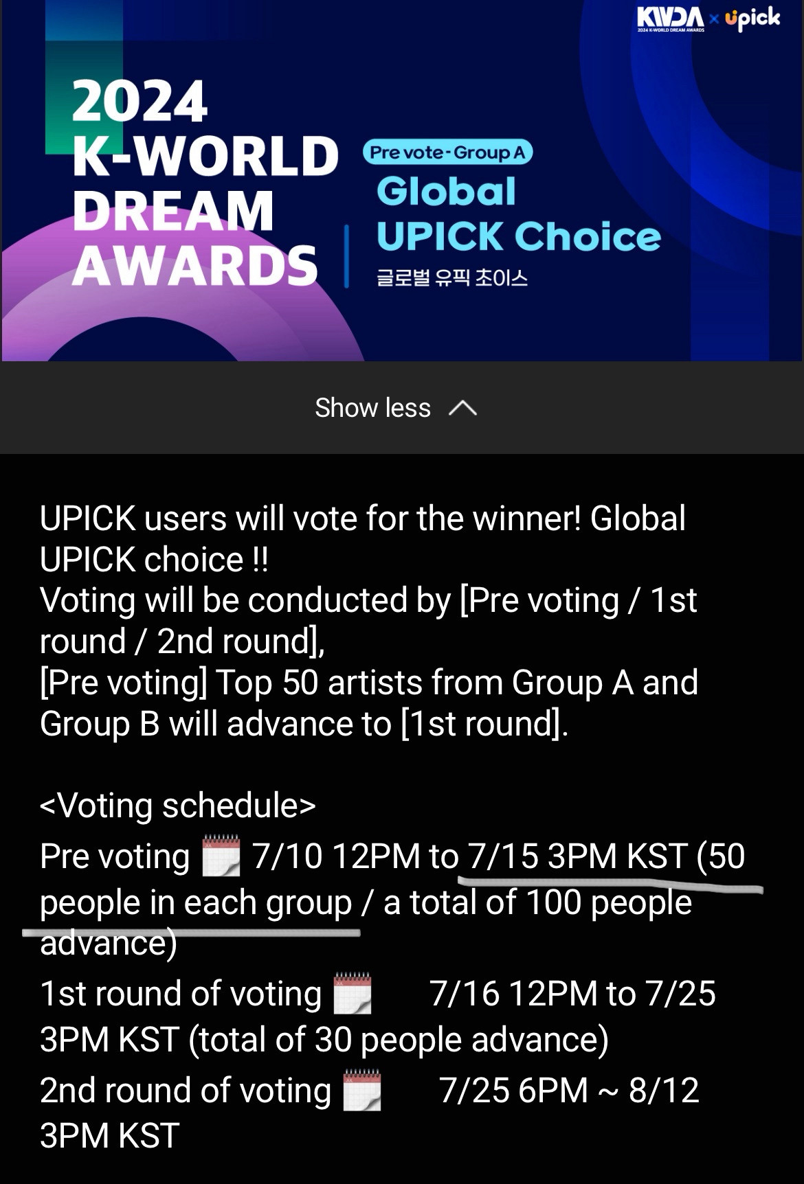 K-World Dream Awards voting schedule