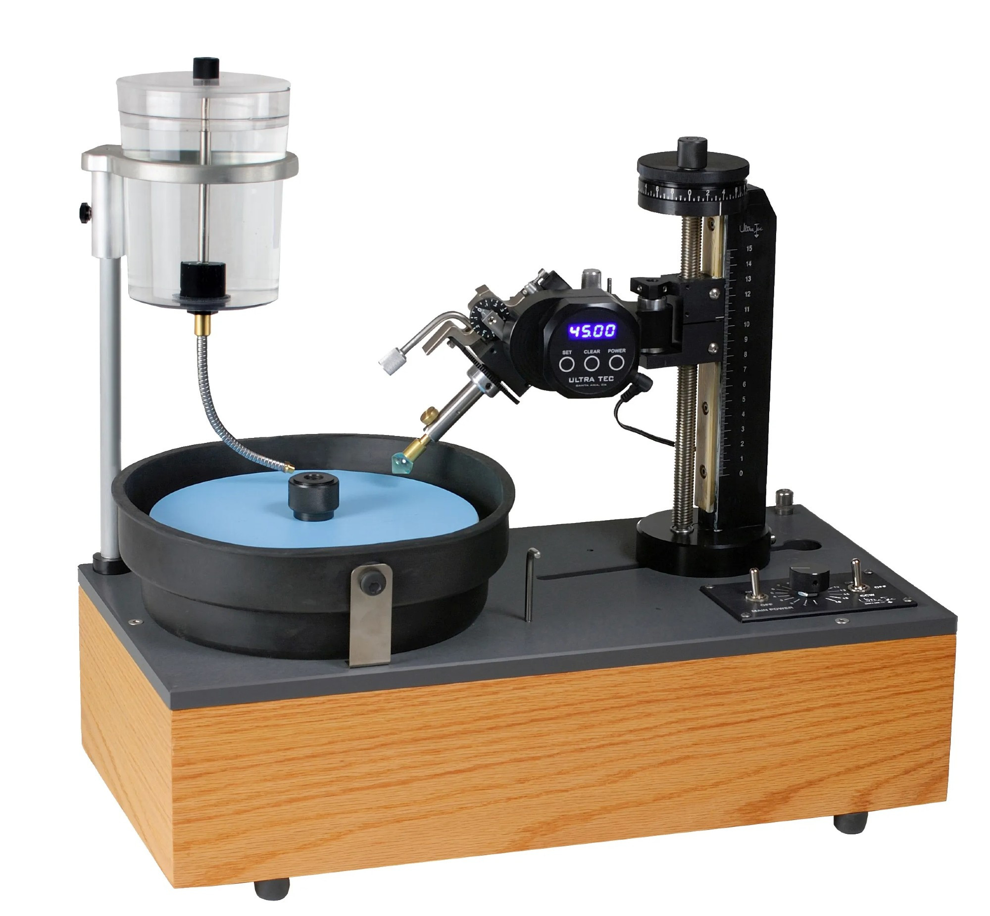 The digital V5 faceting machine is mostly in black on a wooden base