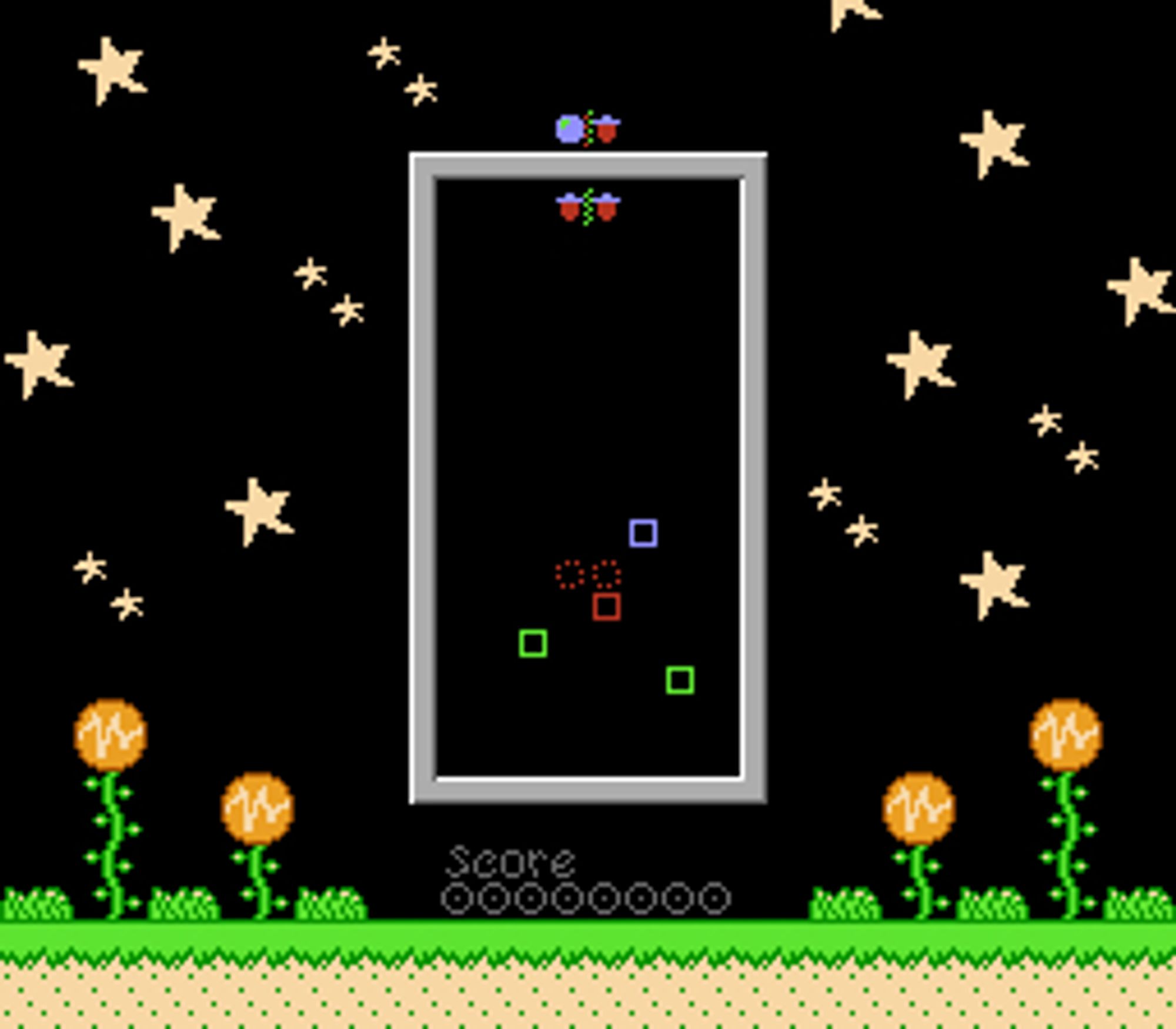 Gameplay, with a starry night sky surrounding the playfield