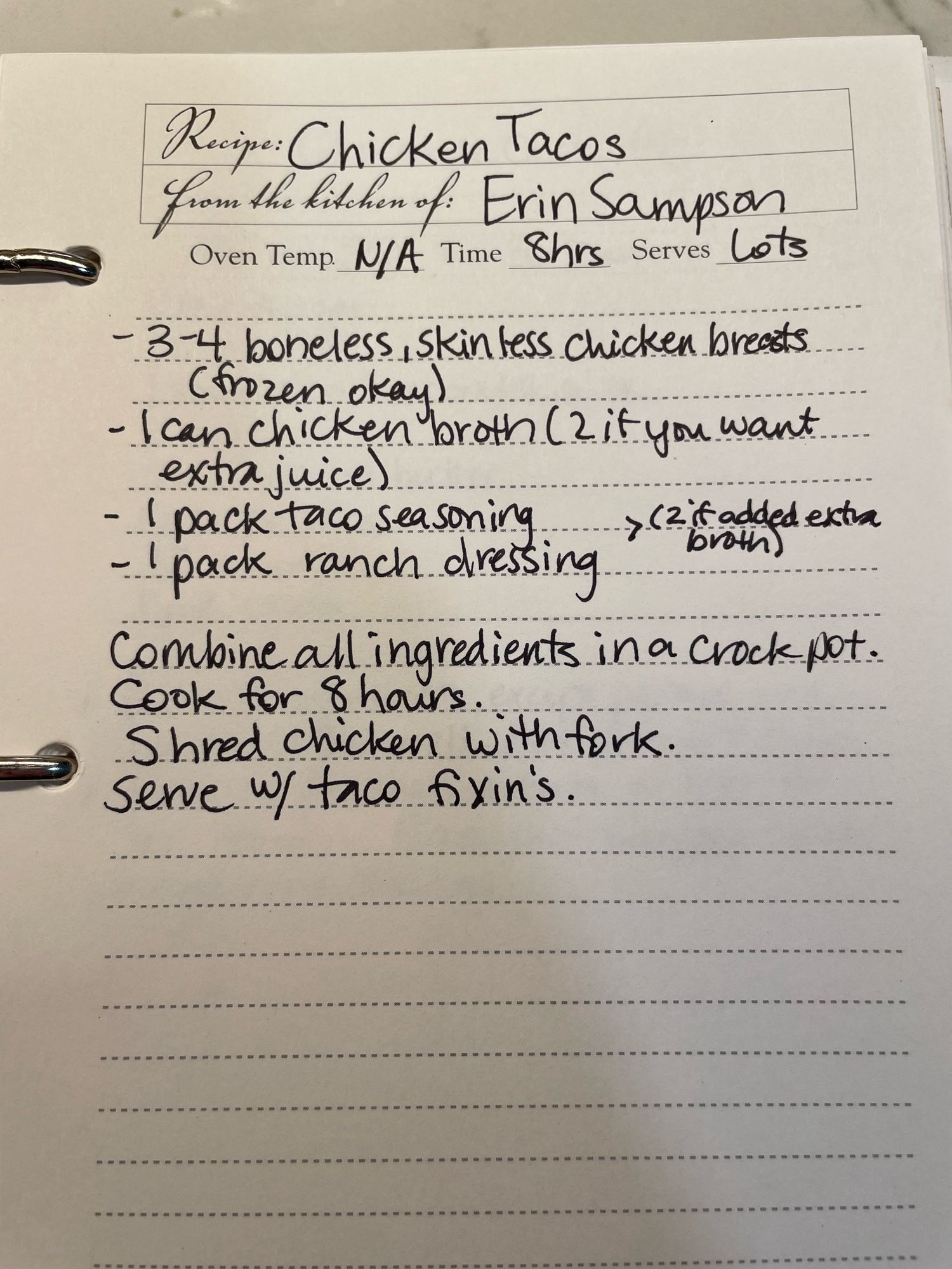 Chicken taco recipe