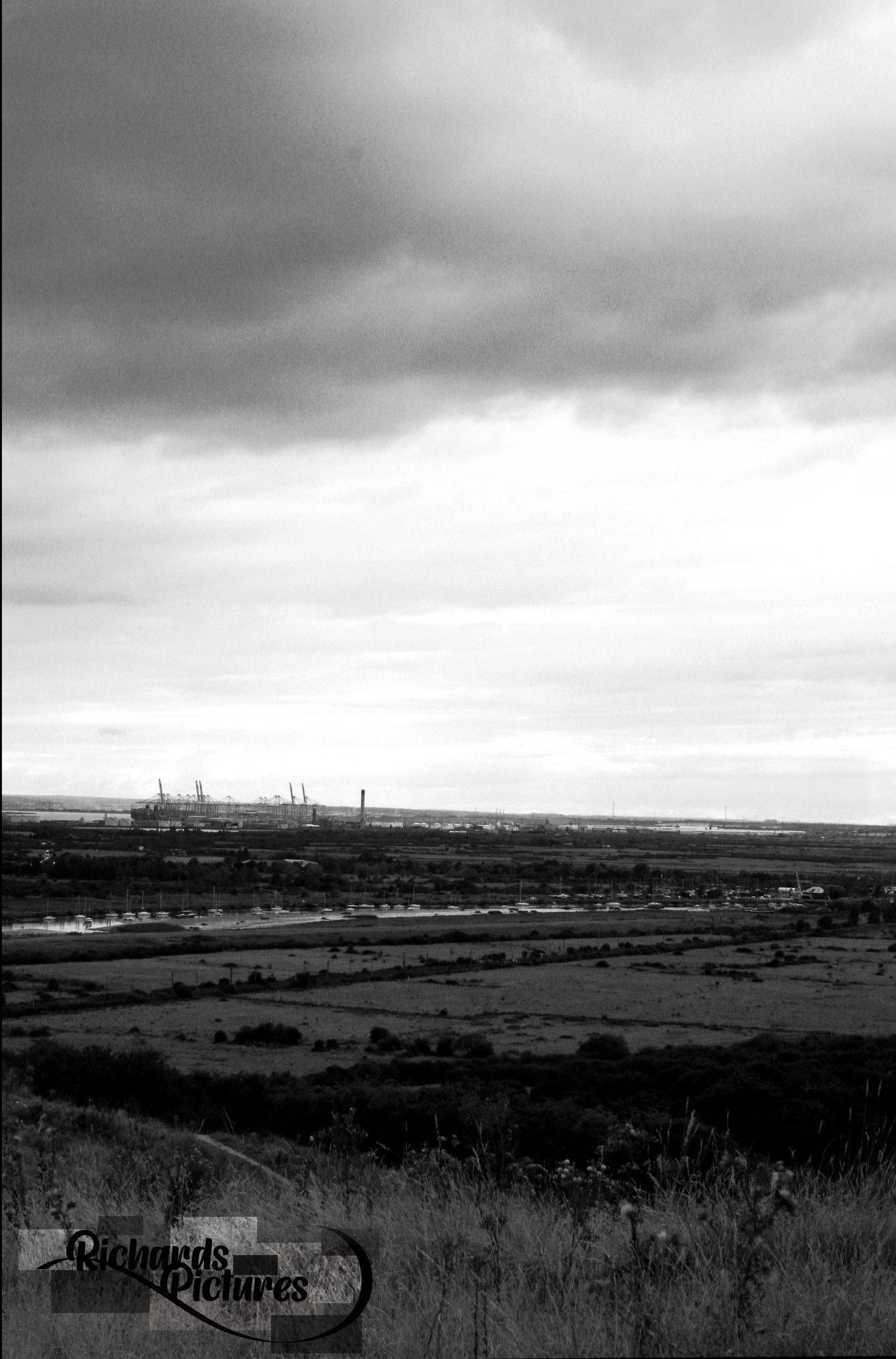 Black and white image of Canvey in the distance.