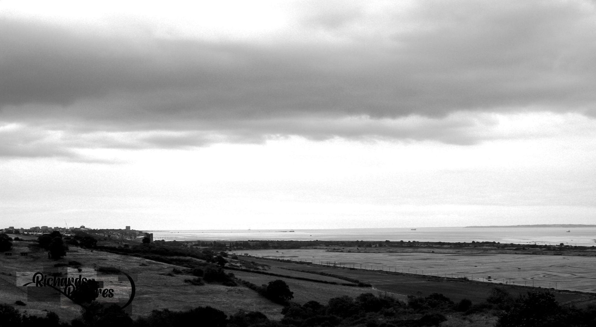 Black and white overview of Hadleigh hill.