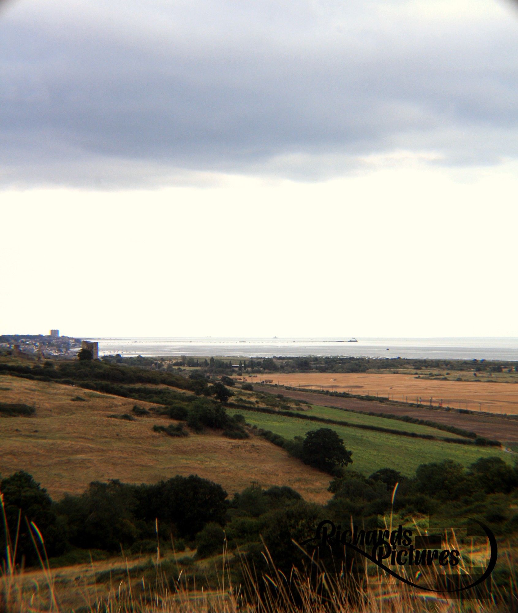 Overview of Hadleigh Hill. Hadleigh castle in the background.