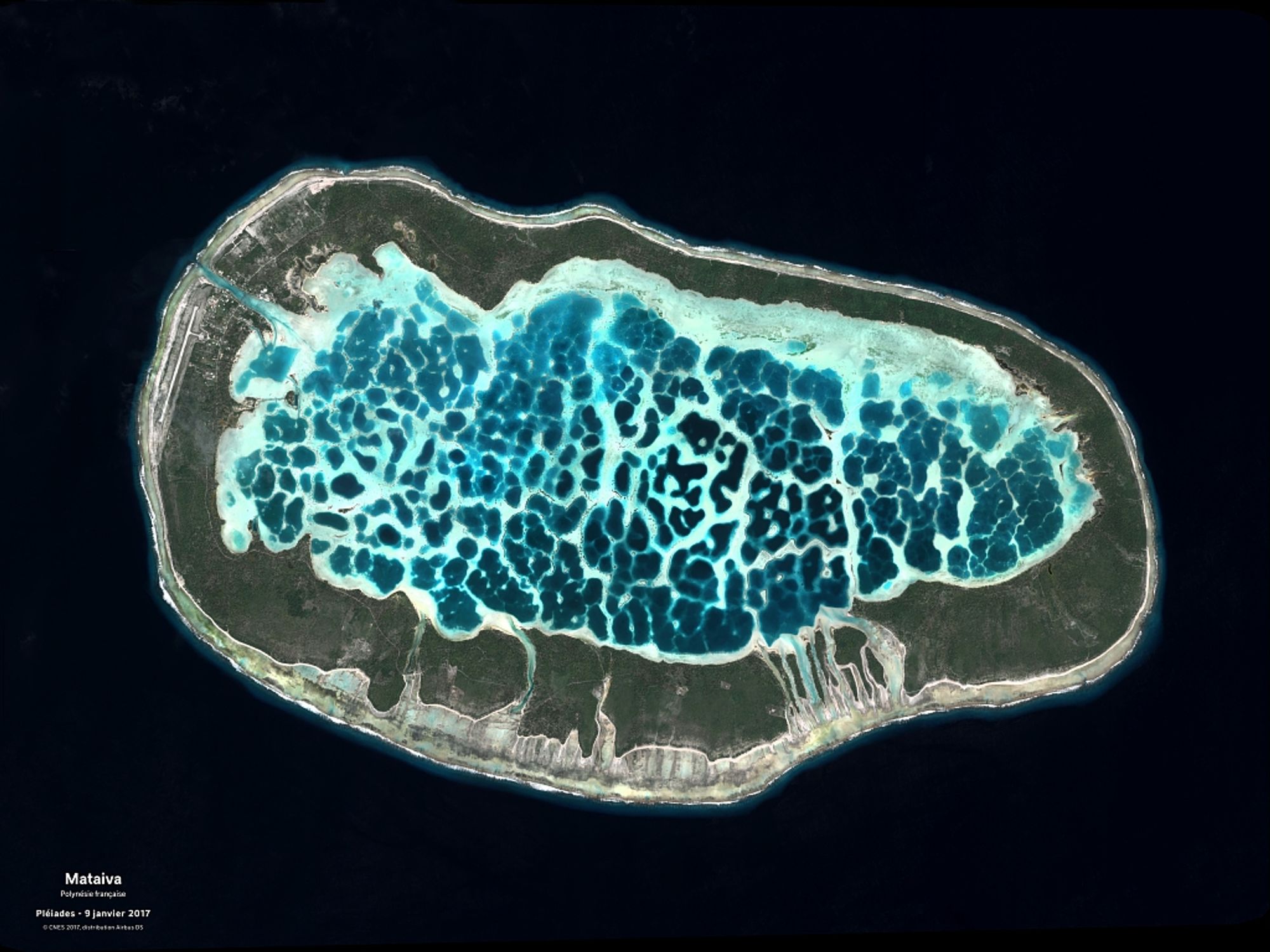 Océanie : l’atoll de Mataiva vu par le satellite Pléiades

© CNES/Distribution Airbus DS, 2017