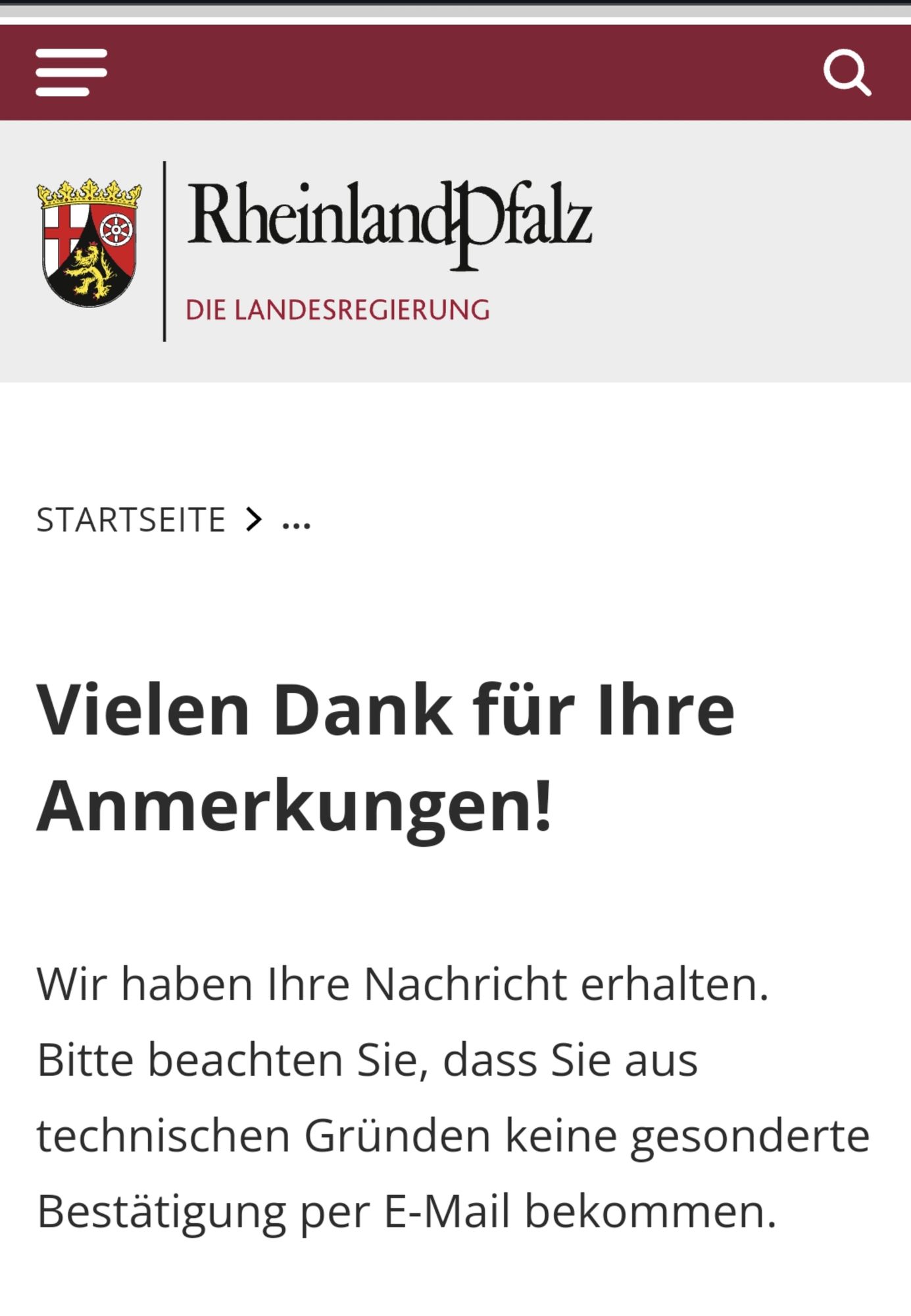 Screenshot der Webseite Medienkommission RP. Vielen Dank für Ihre Anmerkungen!