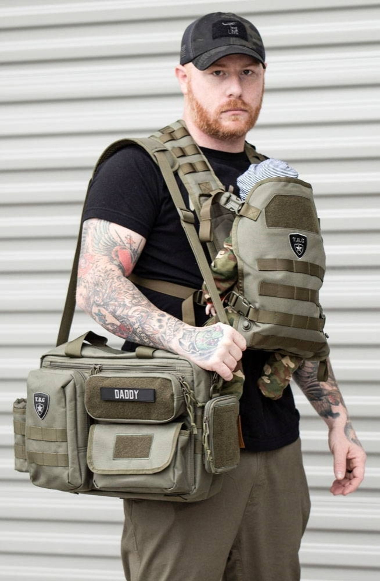 tactical baby bjorn and diaper bag