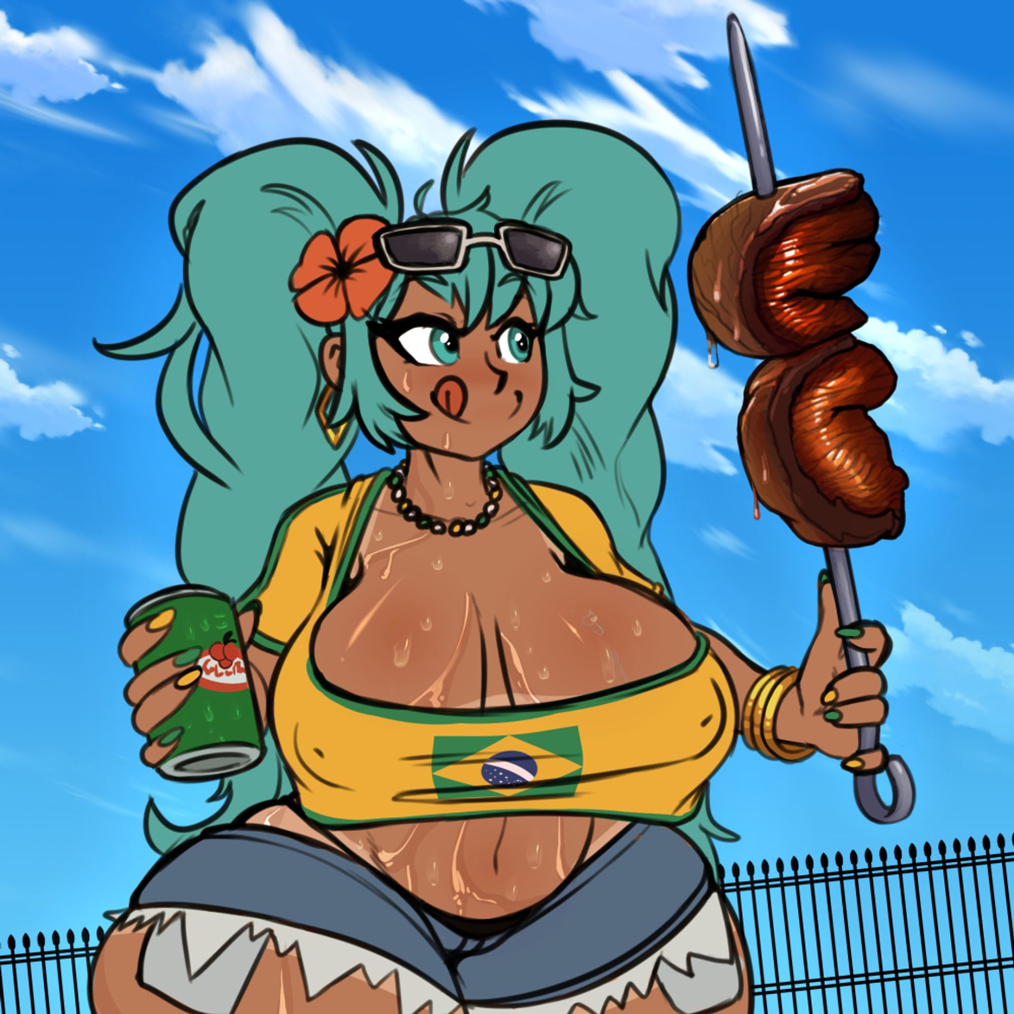 hatsune miku holding a churrasco