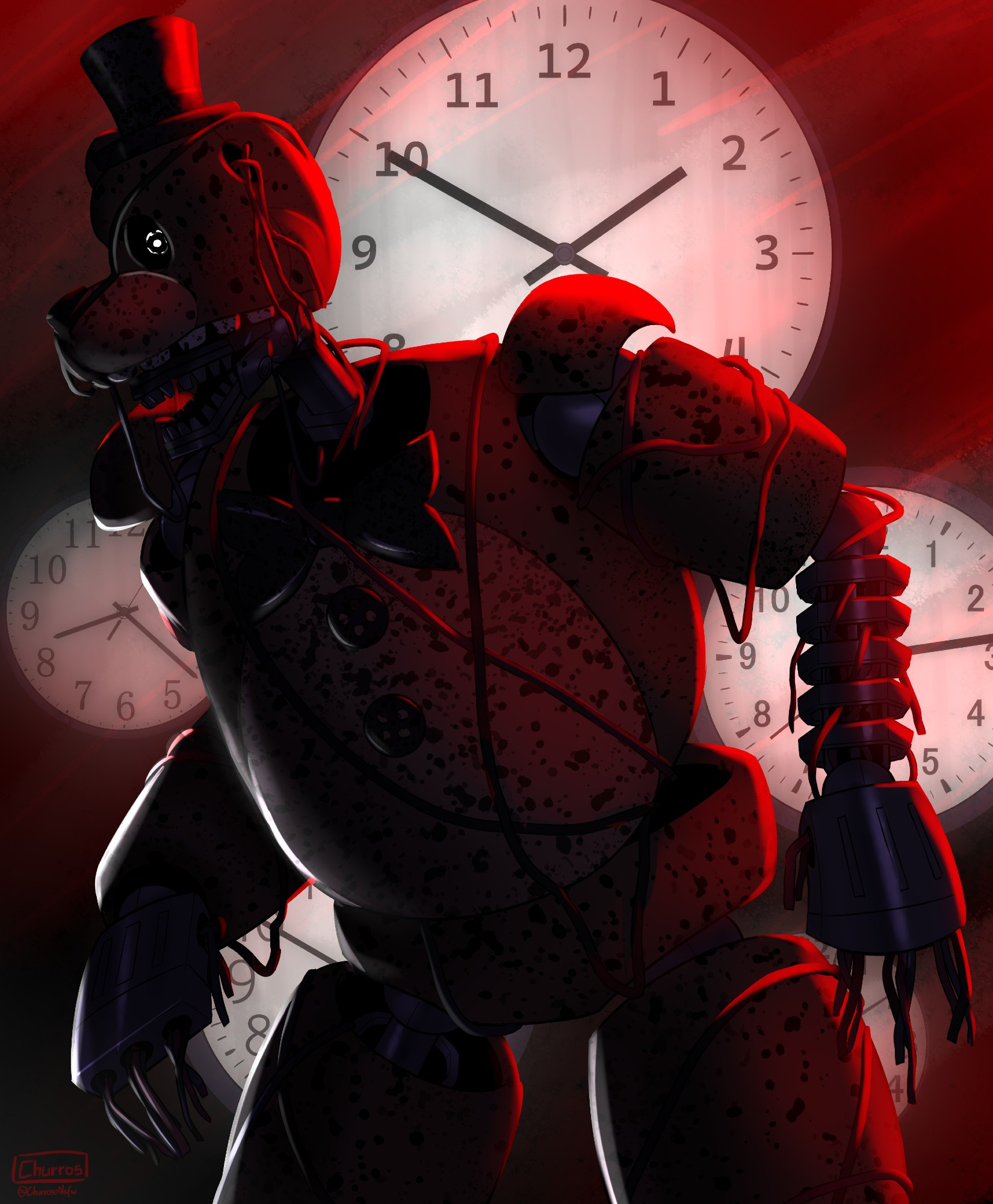 Ignited Freddy fanart, from The Joy of Creation