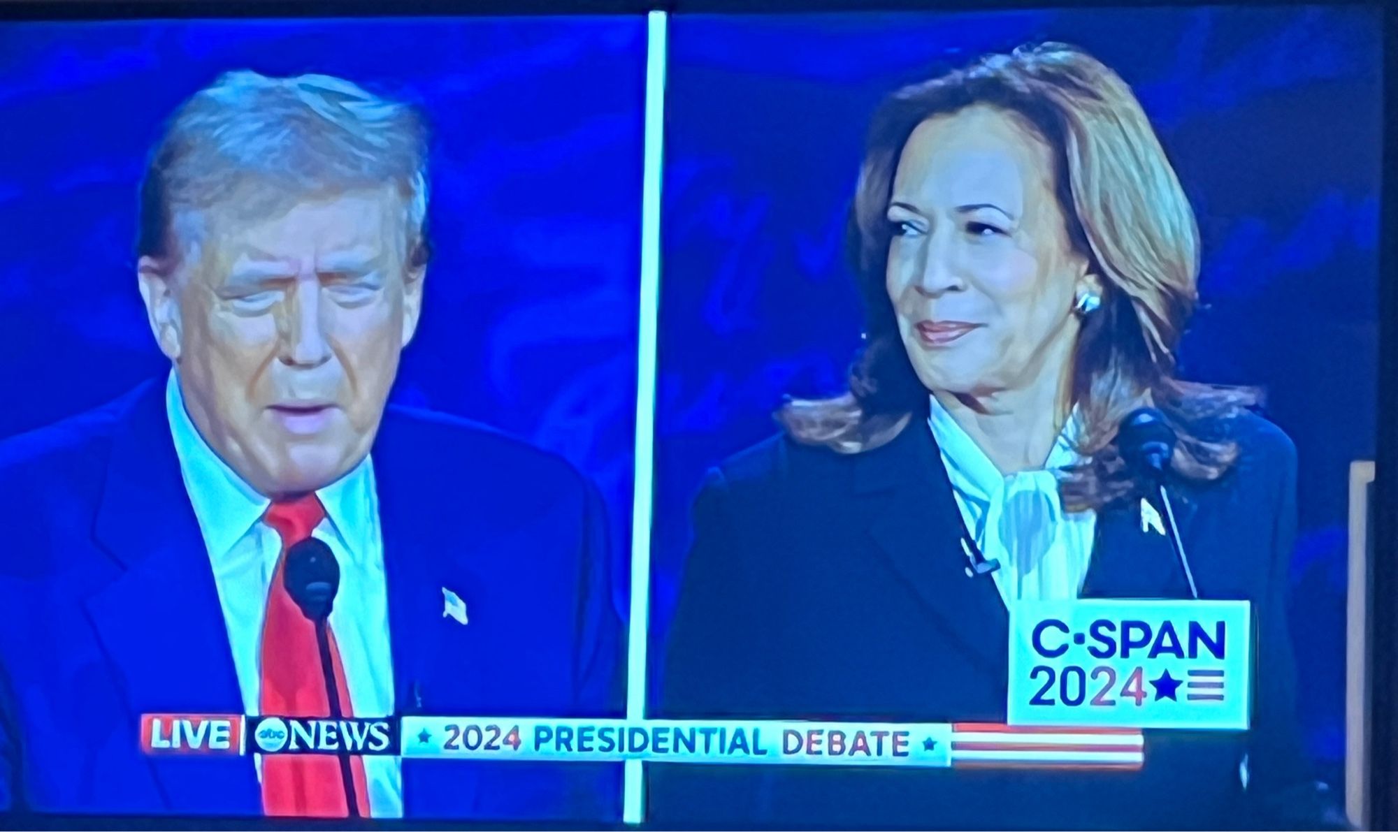 Harris trying not to laugh at Trump