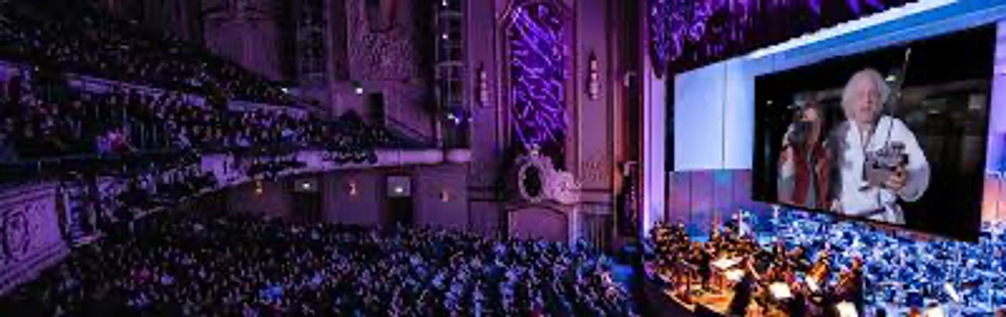 Photo of Arlene Schnitzer concert hall playing "Back to the Future" with  pop symphony accompaniment 