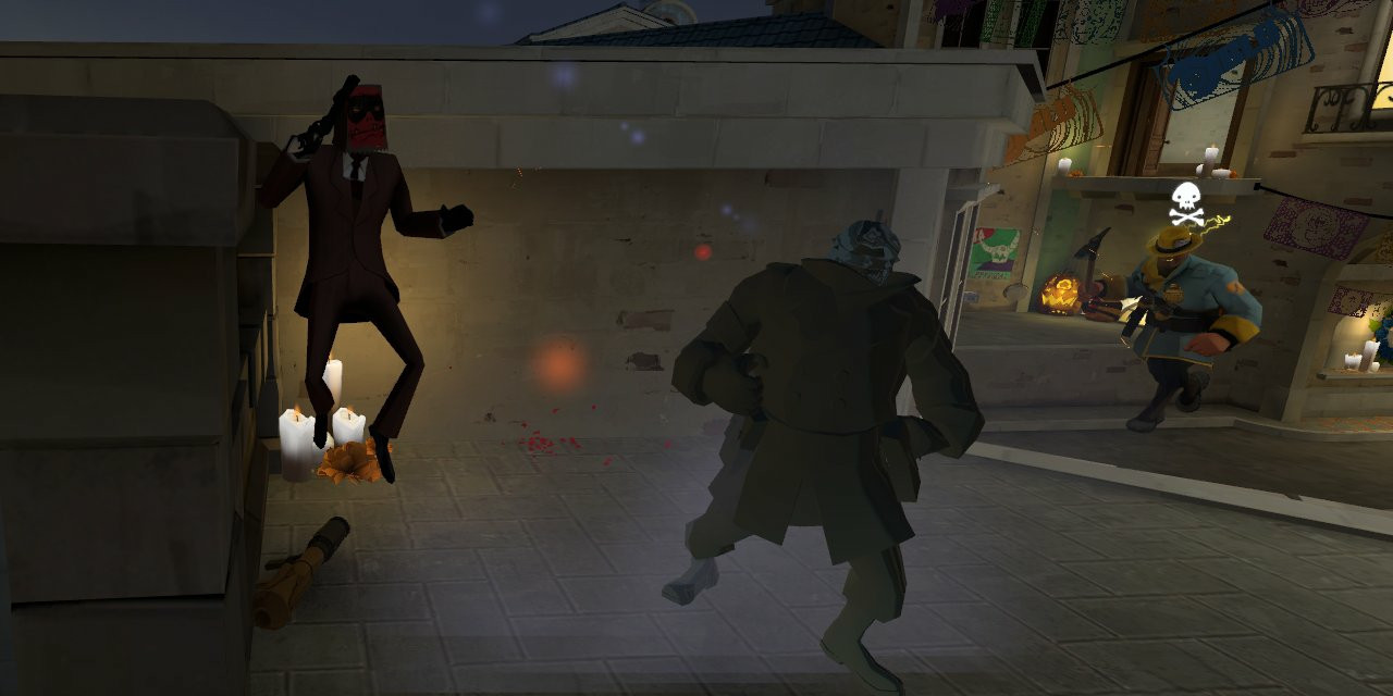 An enemy Spy attempting to make a run for it after stabbing me in tge back, while my friend Jus_Bruh quickly approaches him with the Escape Plan