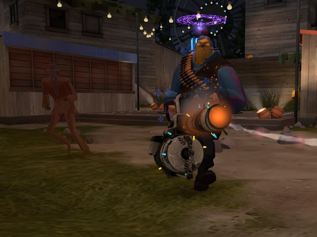 A Spy is seen decloaking behind an enemy Heavy, mere moments after I was gunned down by his Unusual Minigun