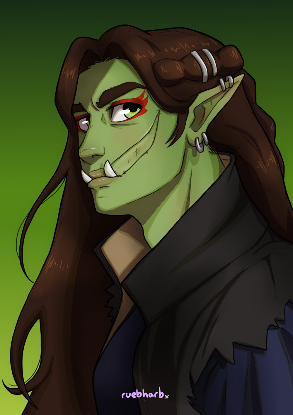 A portrait of my D&D character Maka - a female, half-orc, druid :)