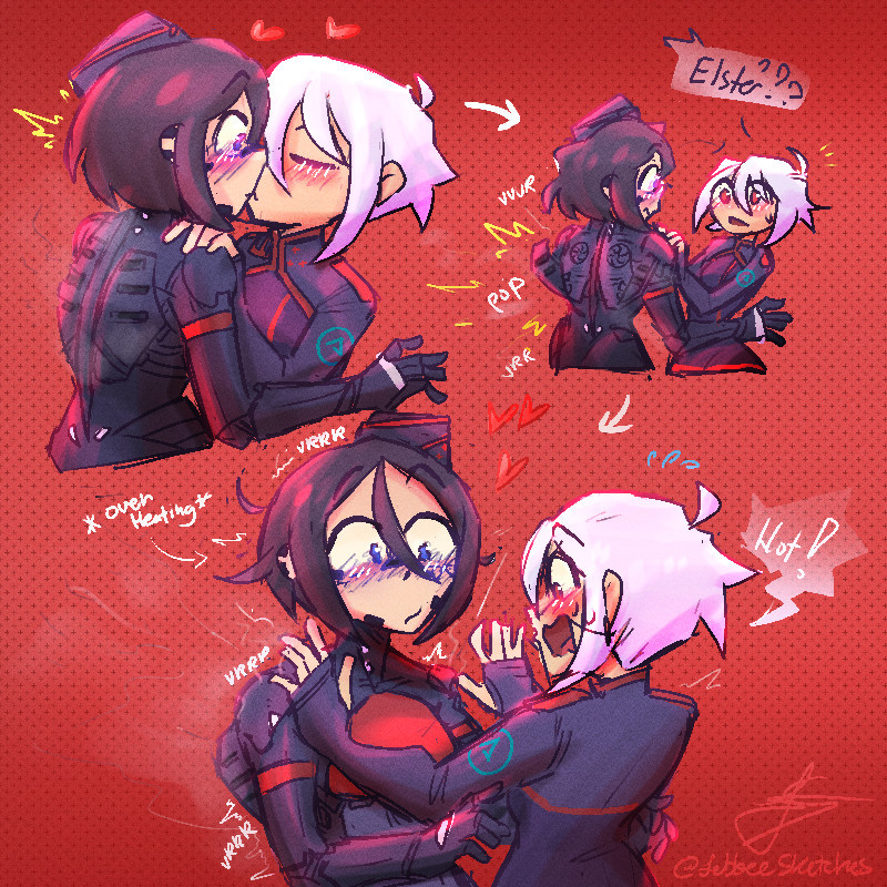 When you kiss your robot girlfriend and her fans turn on... (Ariane x Elster from signalis)