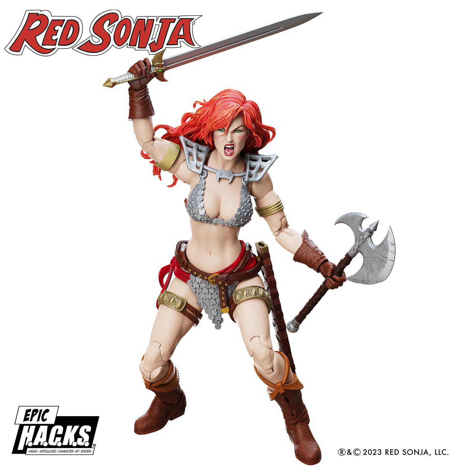 A digital render of the Red Sonja figure