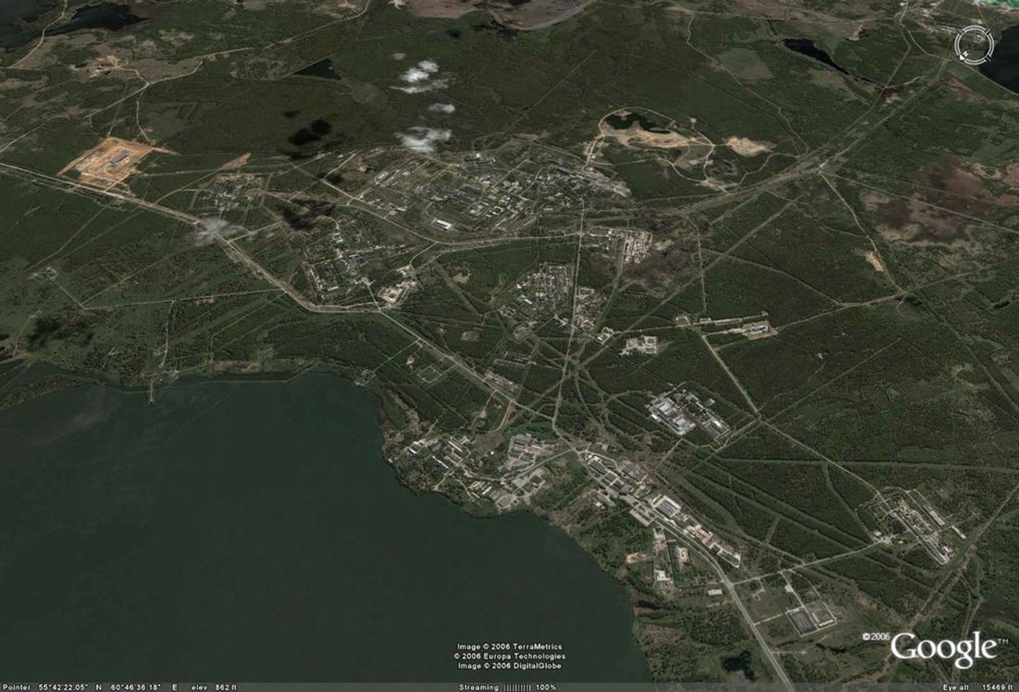 A Google Earth satellite photograph of Chelyabinsk-65.