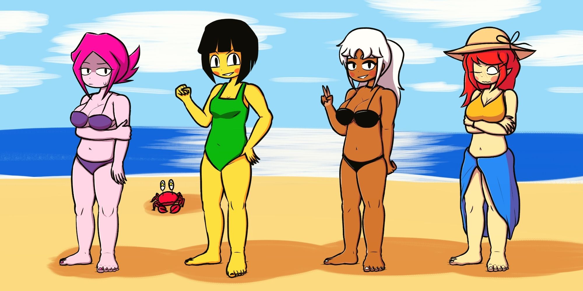 From left to right: Reiki, Aiko, Taki, Haruka. Wearing swimwear.