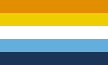 aromantic-asexual flag: 5 equal horizontal bars of orange, yellow, white, cyan, blue