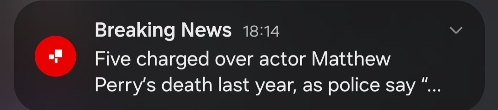 'BBC breaking news alert - Five charged over actor Matthew Perry's death last year, as police say "...'