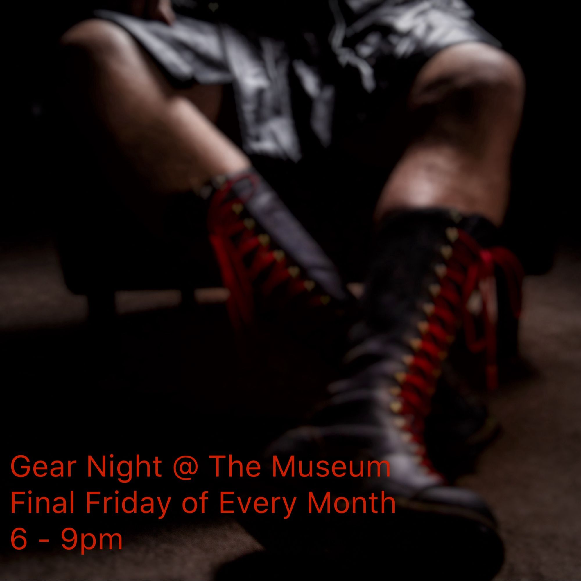 Man in leather kilt and boots promoting Gear Night at the Leather Archives and Museum on Friday at 6pm.