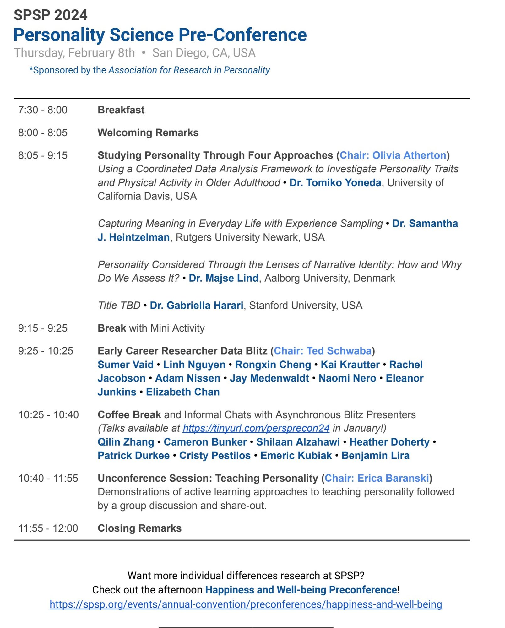 Personality science preconference schedule