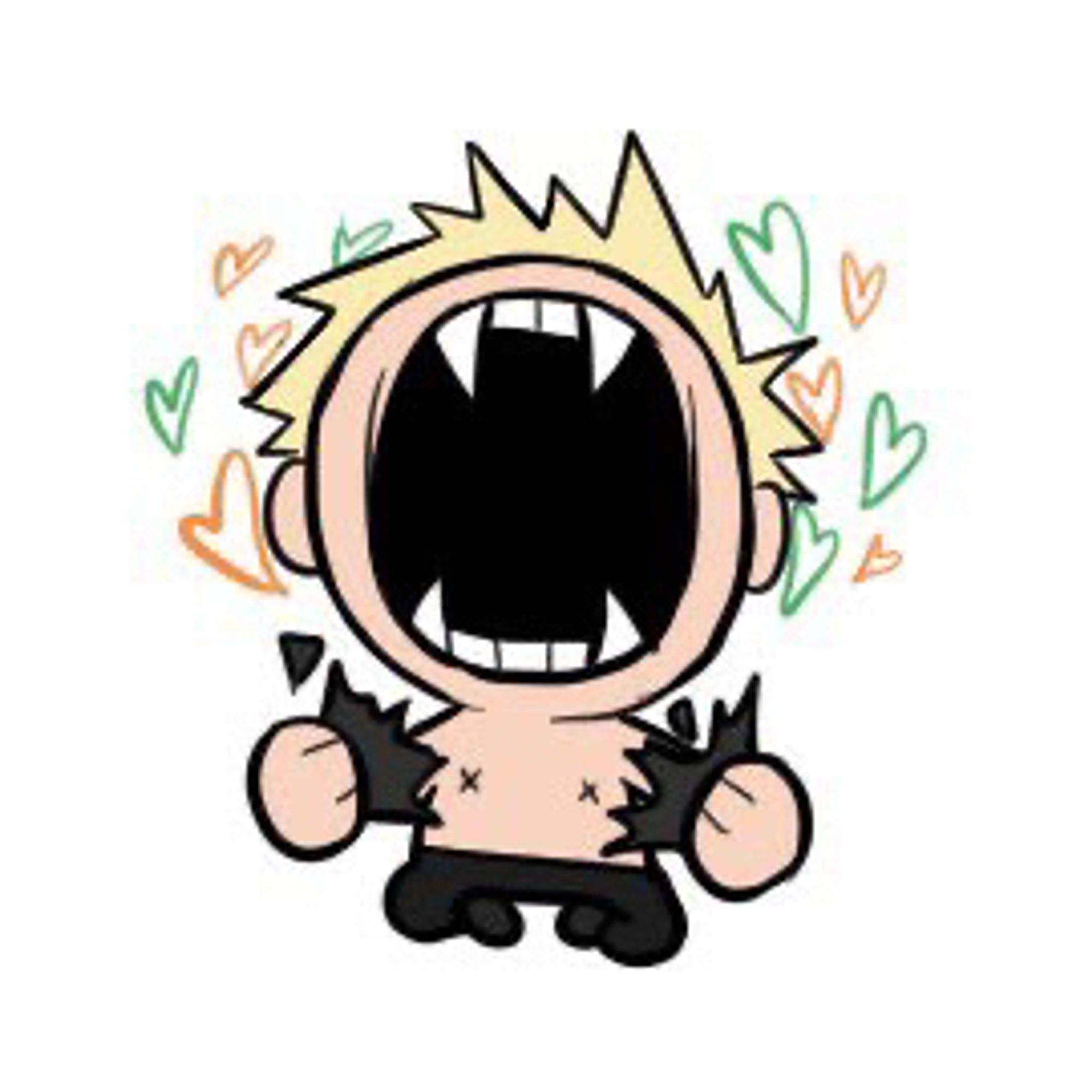 screaMING HOWLING Kacchan meme emote with bkdk hearts beaming out of him while he rips his shirt off