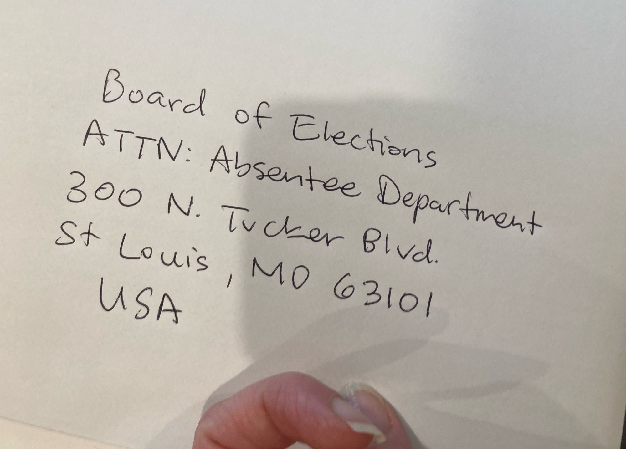 Image of an envelope addressed to the Board of elections absentee department