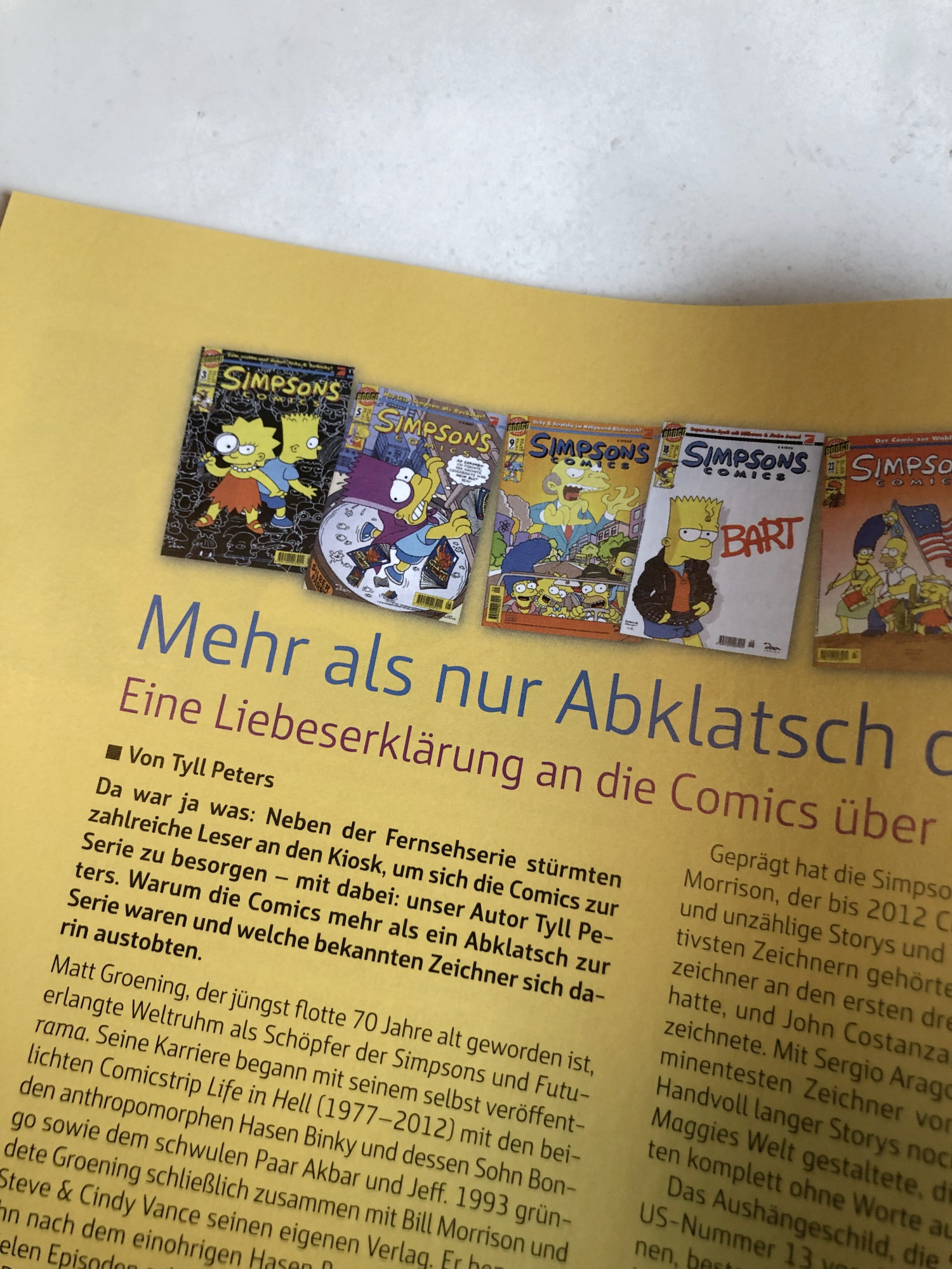 Ein Foto des Teaser-Texts zu meinem Artikel über die Simpsons-Comics in ALFONZ 2/2024 – jetzt überall erhältlich!