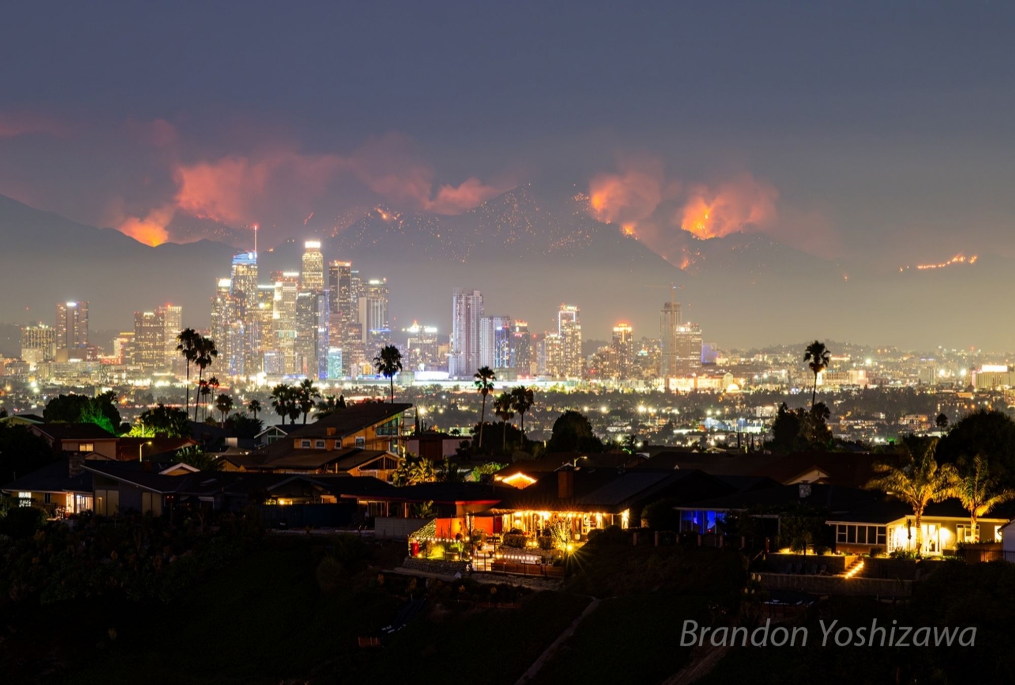 Brandon Yoshizawa took a photo of the brush fire in the mountains behind Los Angeles