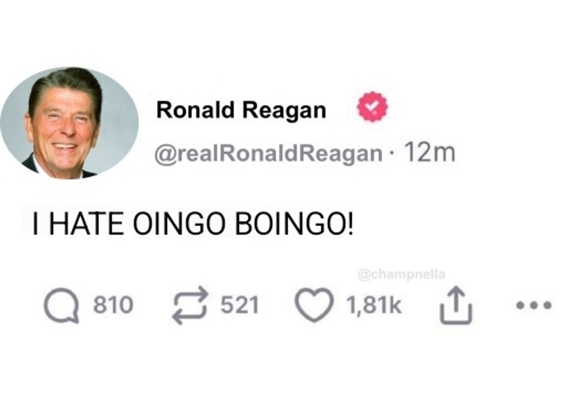 I hate OINGO BOINGO Ronald Reagan fake truth social post