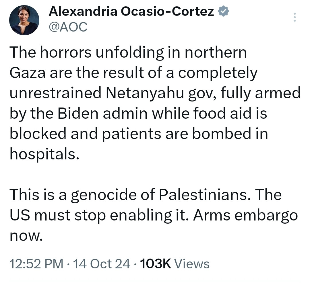 The horrors unfolding in northern Gaza are the result of a completely unrestrained Netanyahu gov, fully armed by the Biden admin while food aid is blocked and patients are bombed in hospitals.

This is a genocide of Palestinians. The US must stop enabling it. Arms embargo now.