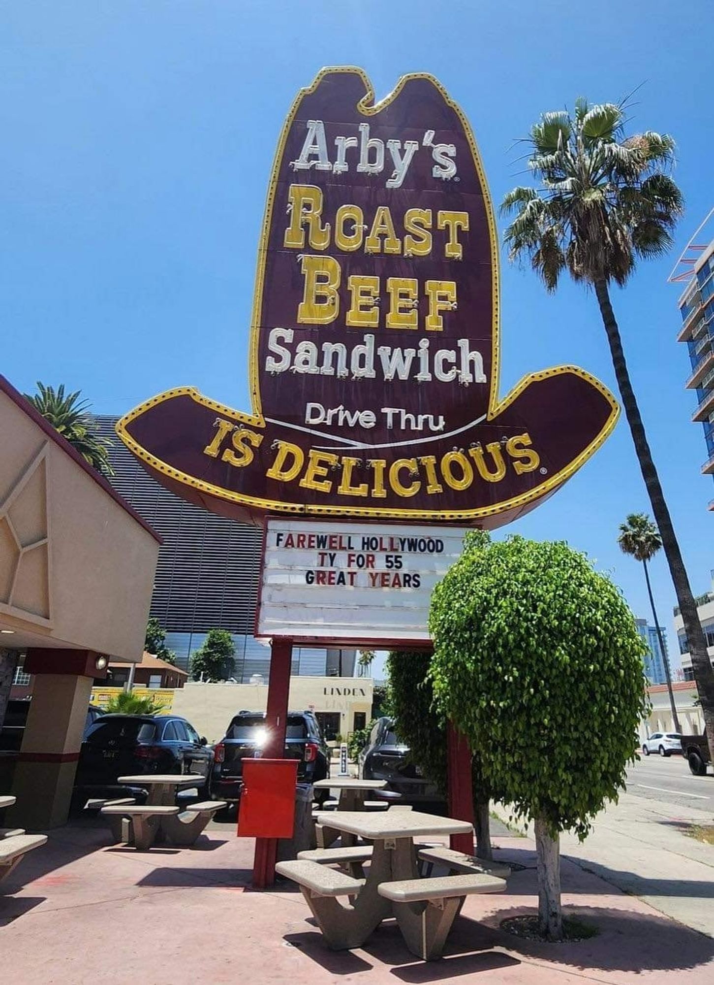 The giant Arby's hat is leaving Hollywood