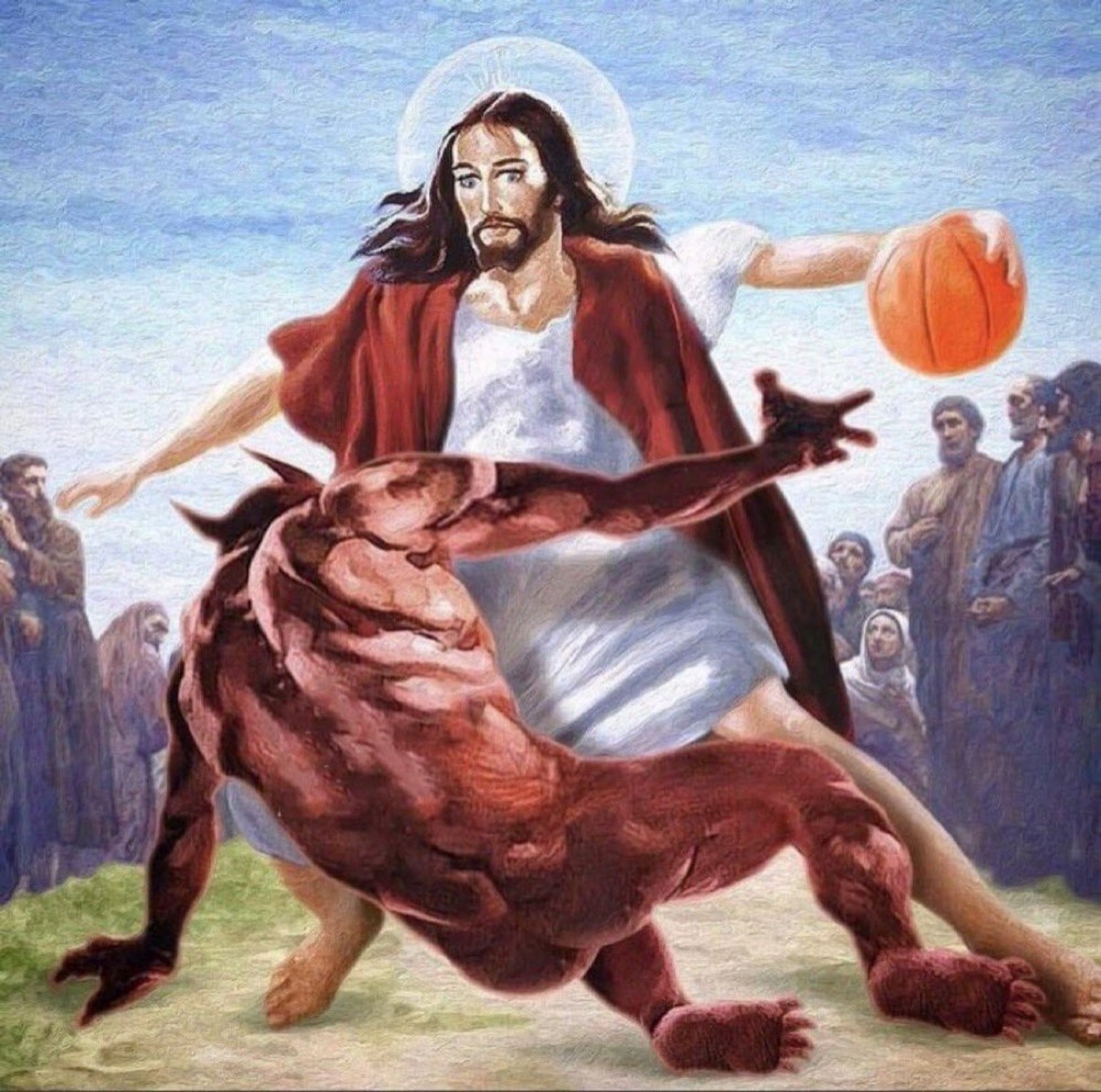 Jesus crossing up the devil