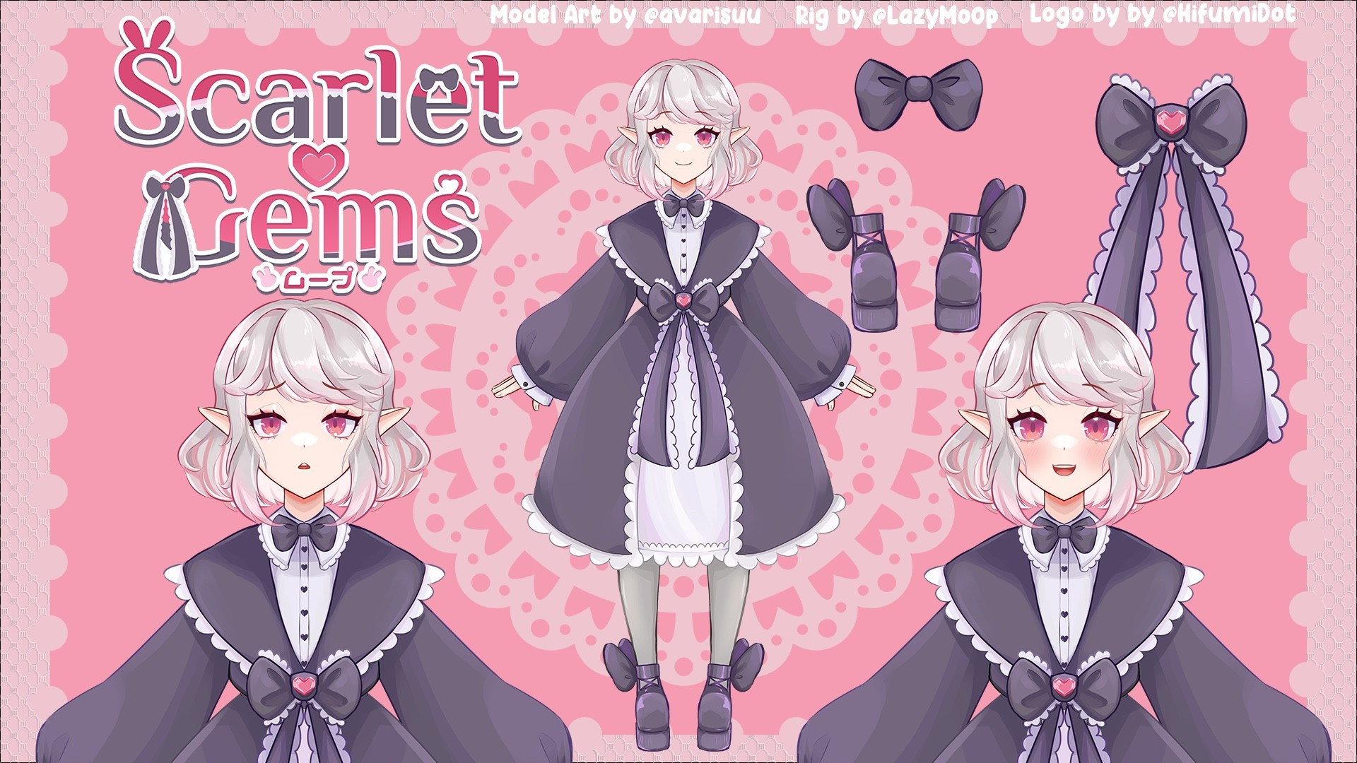 An art reference of vtuber LazyMoop. Cute gothic lolita fashion elf. Art by WeirdMaw on Twitter.