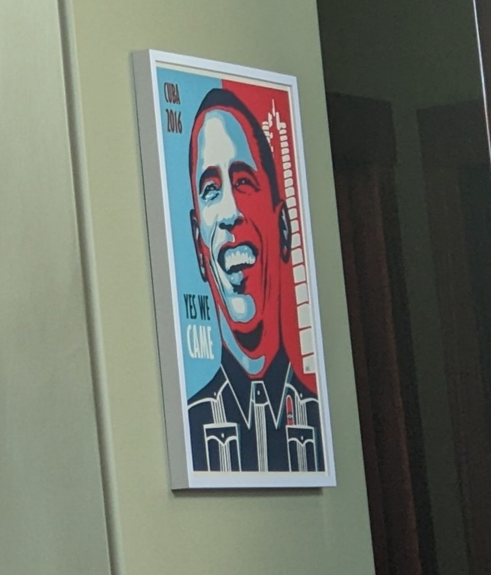 A posterized serigraph of Barack Obama, commemorating his visit to Cuba.