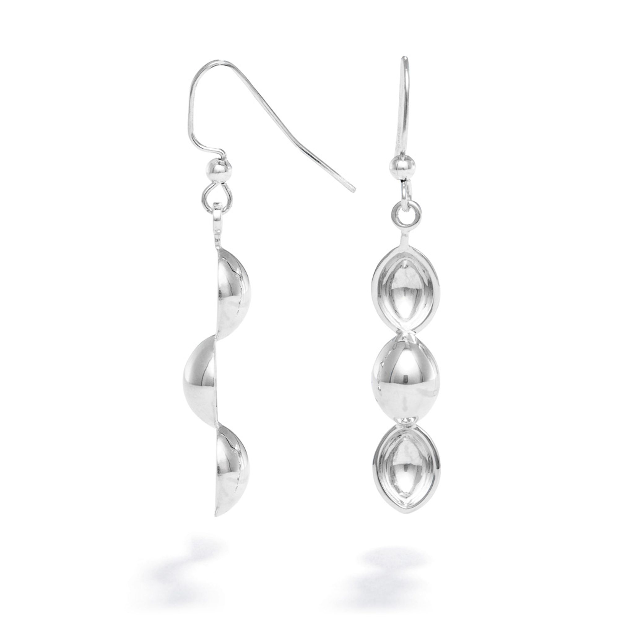 Our Tri-Cup earrings. Semi-light, polished cups that create a fun reflective surface looking almost eye-like.