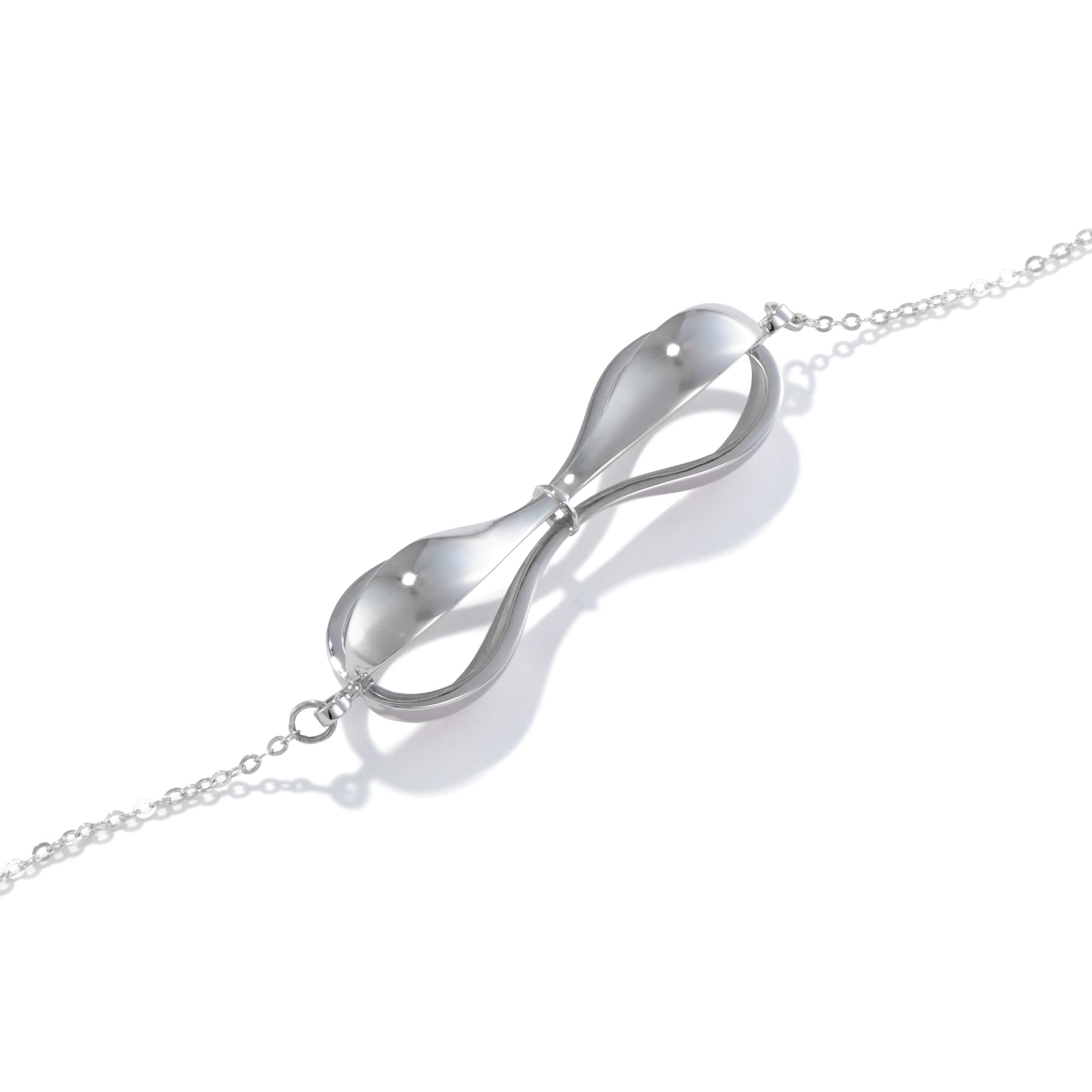 Our Tri-Curve Necklace is a somewhat heavy chunk of sterling, with 3 curves and 3 matching curved openings. It sits inline on a cable chain. Rather large piece.