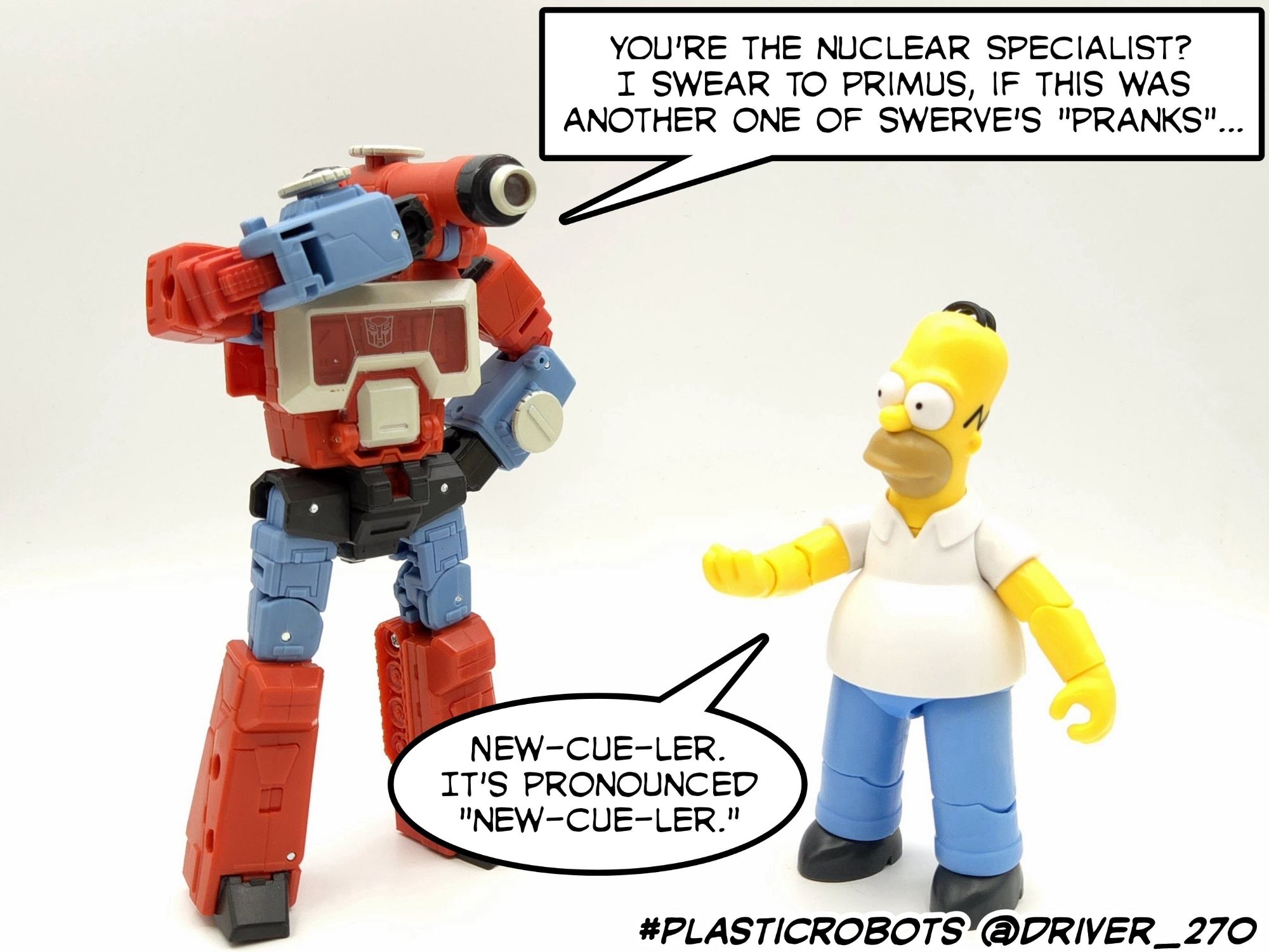 Perceptor facepalming as he realizes that the nuclear specialist he's meeting is... Homer Simpson.