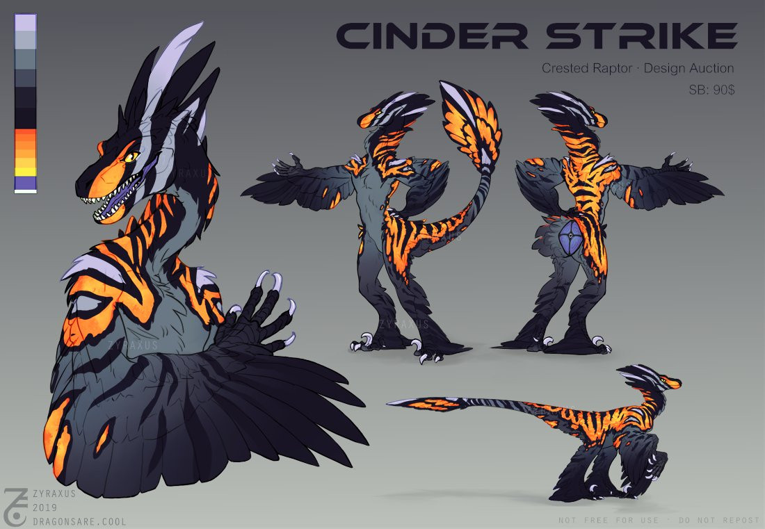 sold design of a firery-themed crested raptor (now known as Blake!)