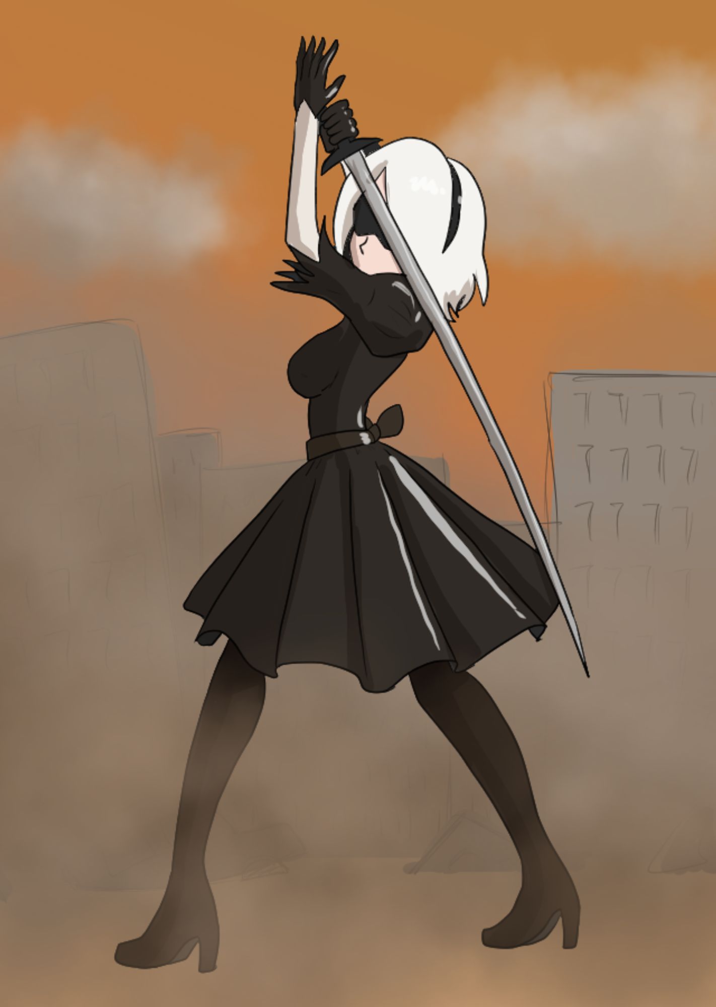 2b from Nier Automata posing with a sword