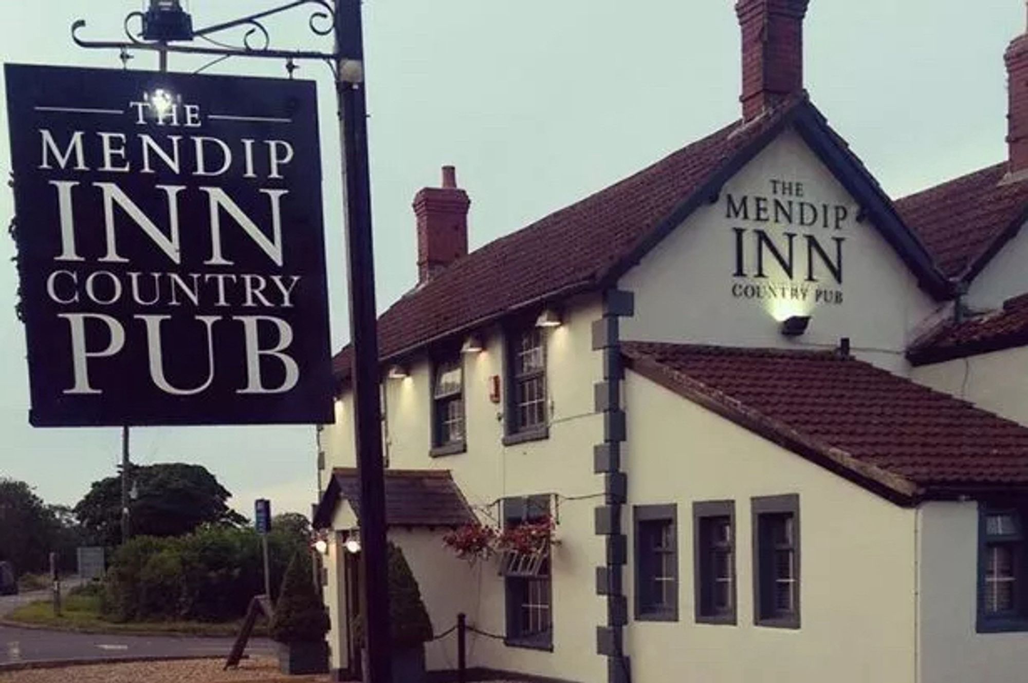 The Mendip Inn, somewhere between Castle Cary and Bristol Airport. Men Dip in. Geddit?