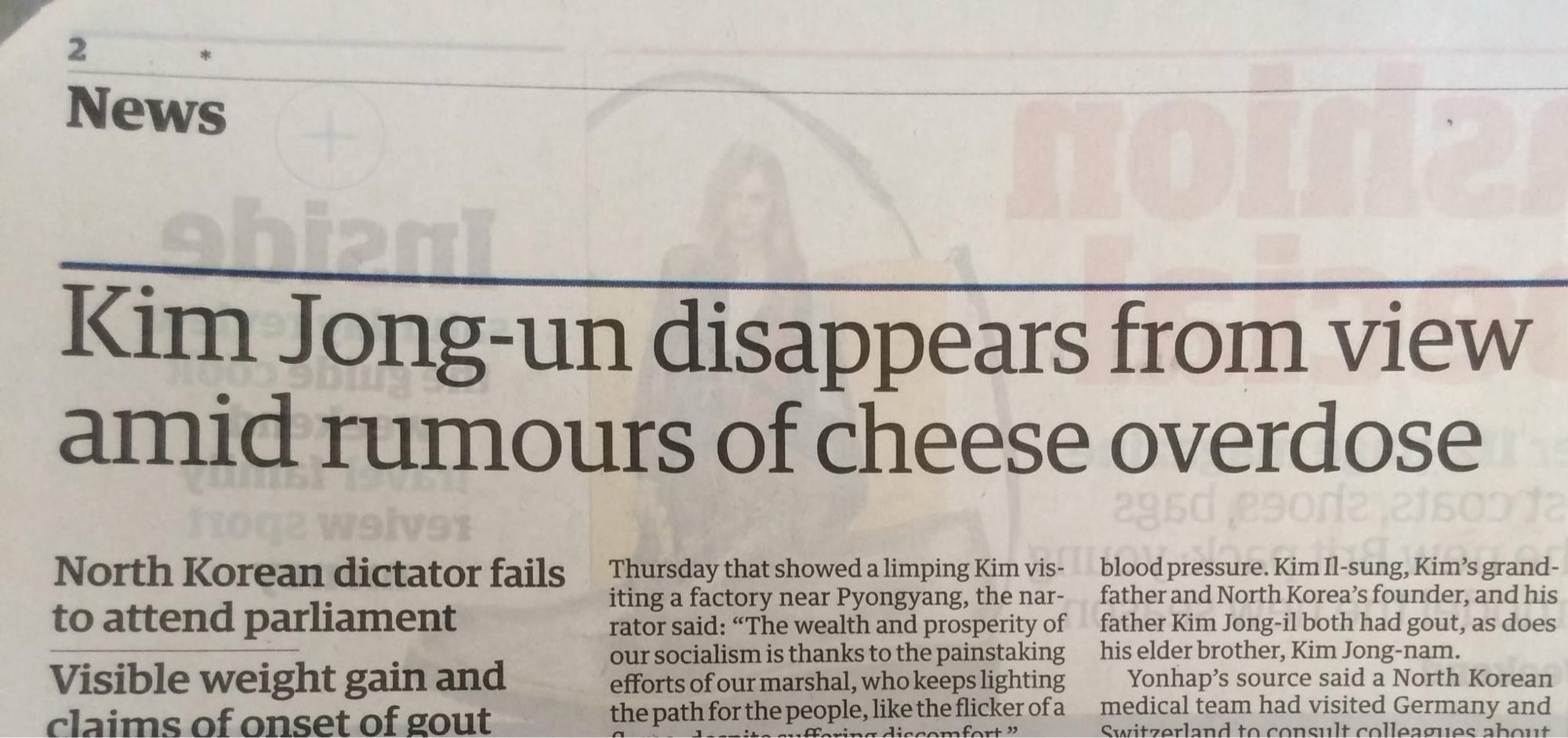 Kim Jong-un disappears from view amid rumours of cheese overdose