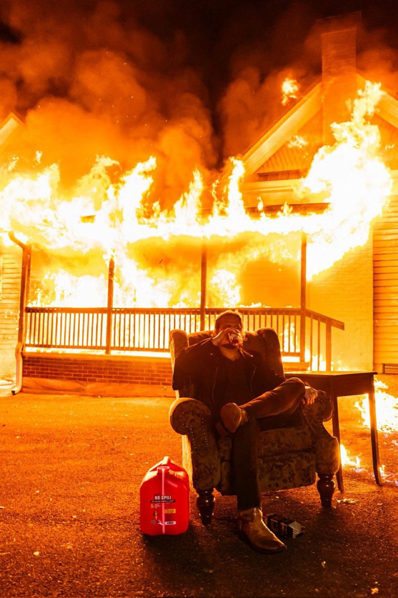 Aew original, Hangman Adam Page is sitting in a lounge chair, drinking a glass of whiskey. On the ground to his right is a can of gasoline. Behind him, his rival’s childhood home is engulfed in flames. He set the house on fire. He committed arson. He did nothing wrong. 