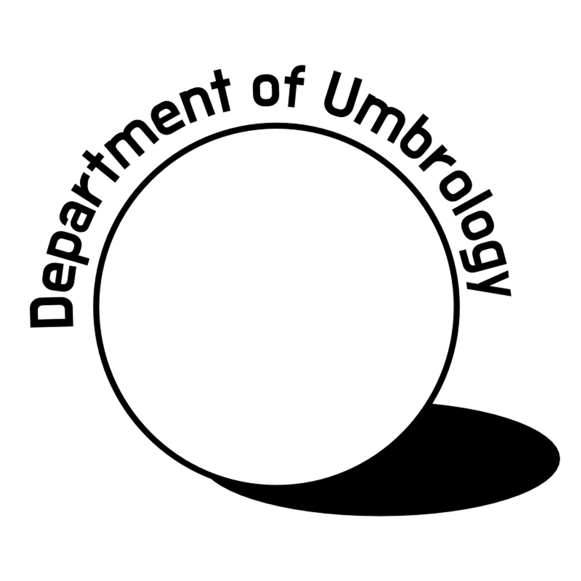 The logo of the department of umbrology: A circle with a shadow, crowned by the phrase "Department of Umbrology"