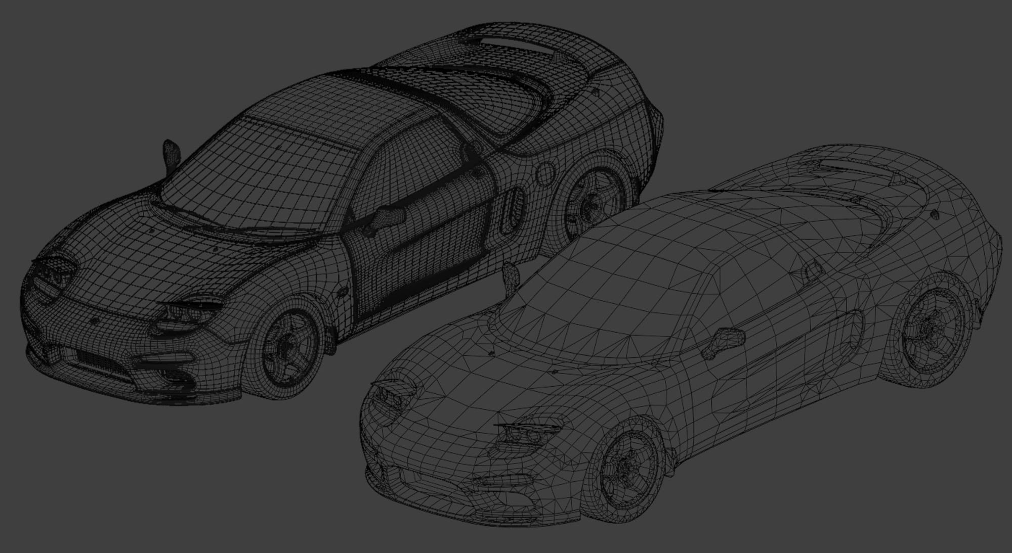 3d wireframe comparison between the original high-detail RMX model, and the WIP optimized version