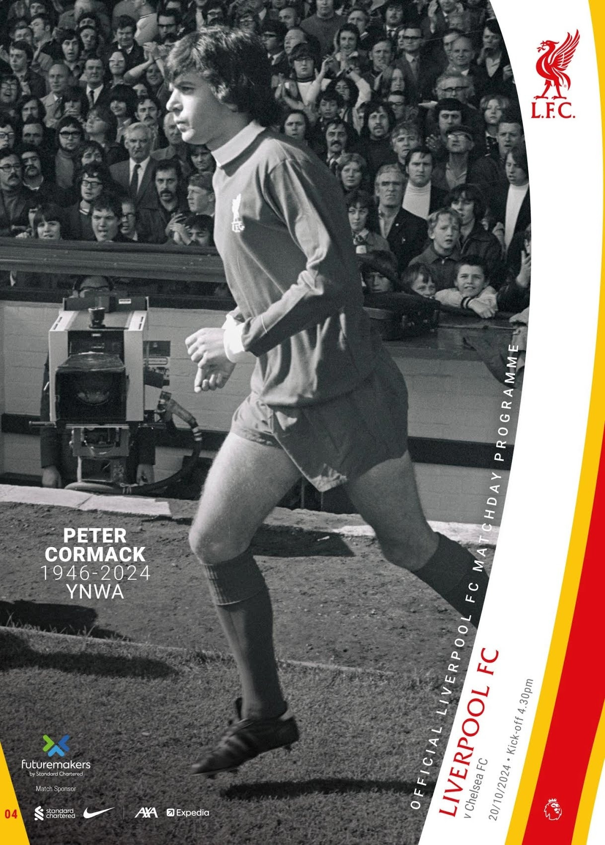 Liverpool vs Chelsea Matchday programme (20.10.2024) celebrating the late Peter Cormack.