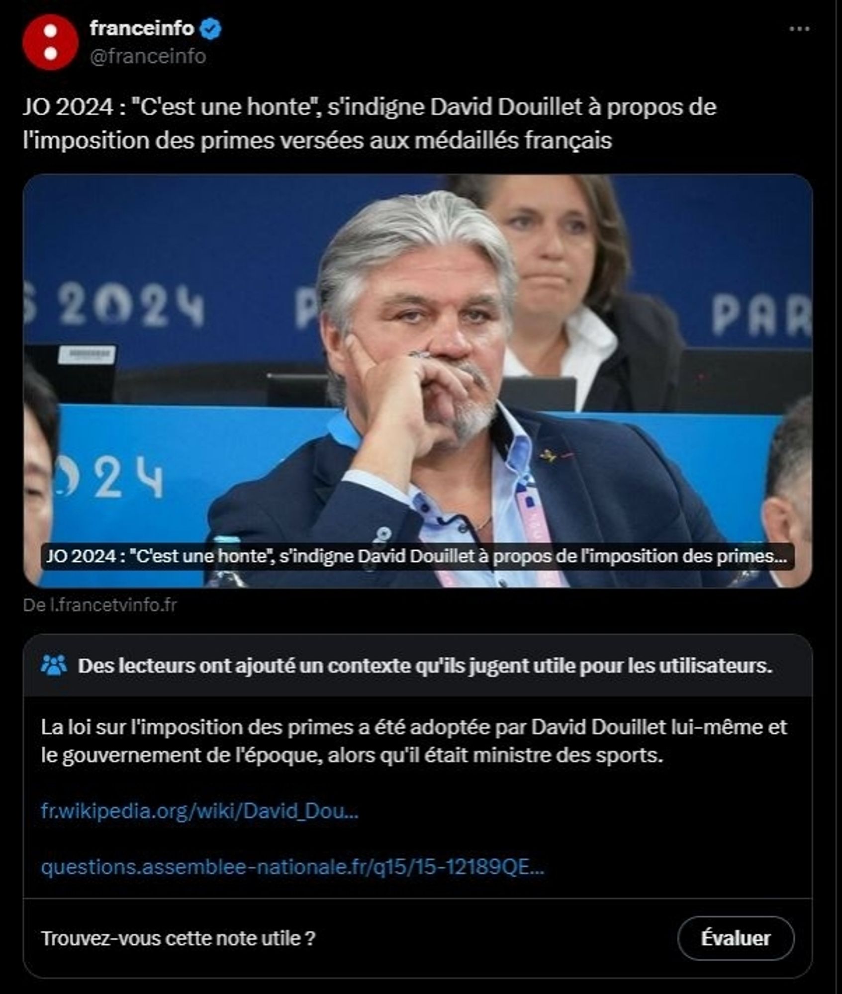 David Douillet se plaint des taxes sur les primes des sportifs alors que c'est le gouvernement dont il faisait partie