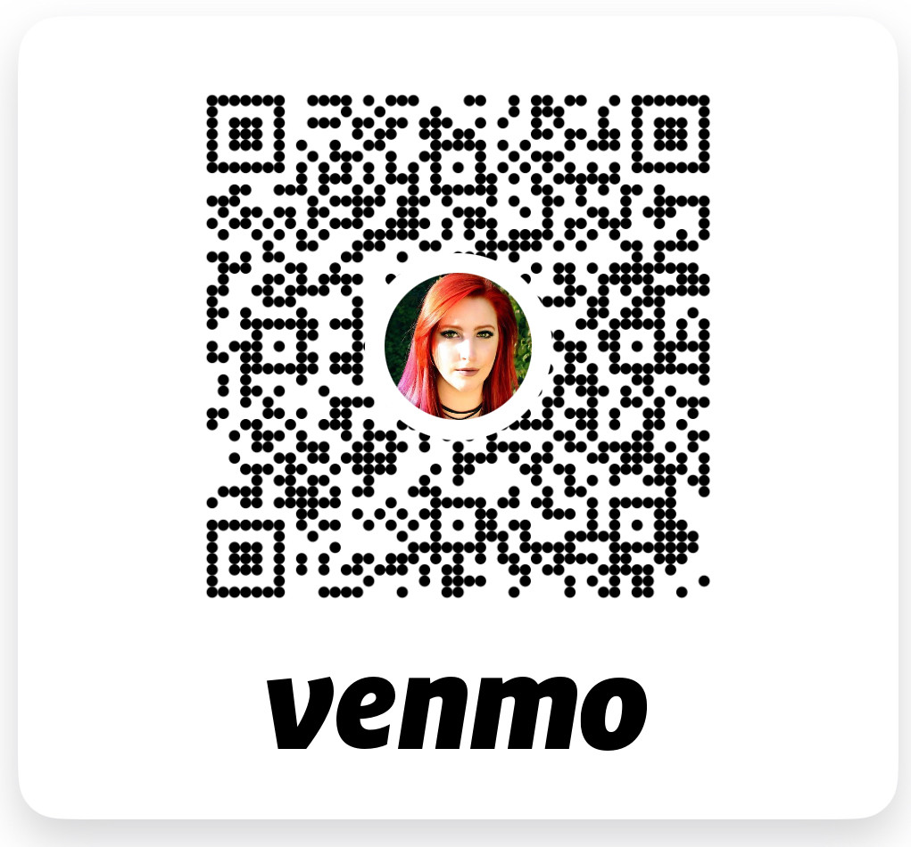 a venmo qr code with a picture of a woman with red hair in the middle.