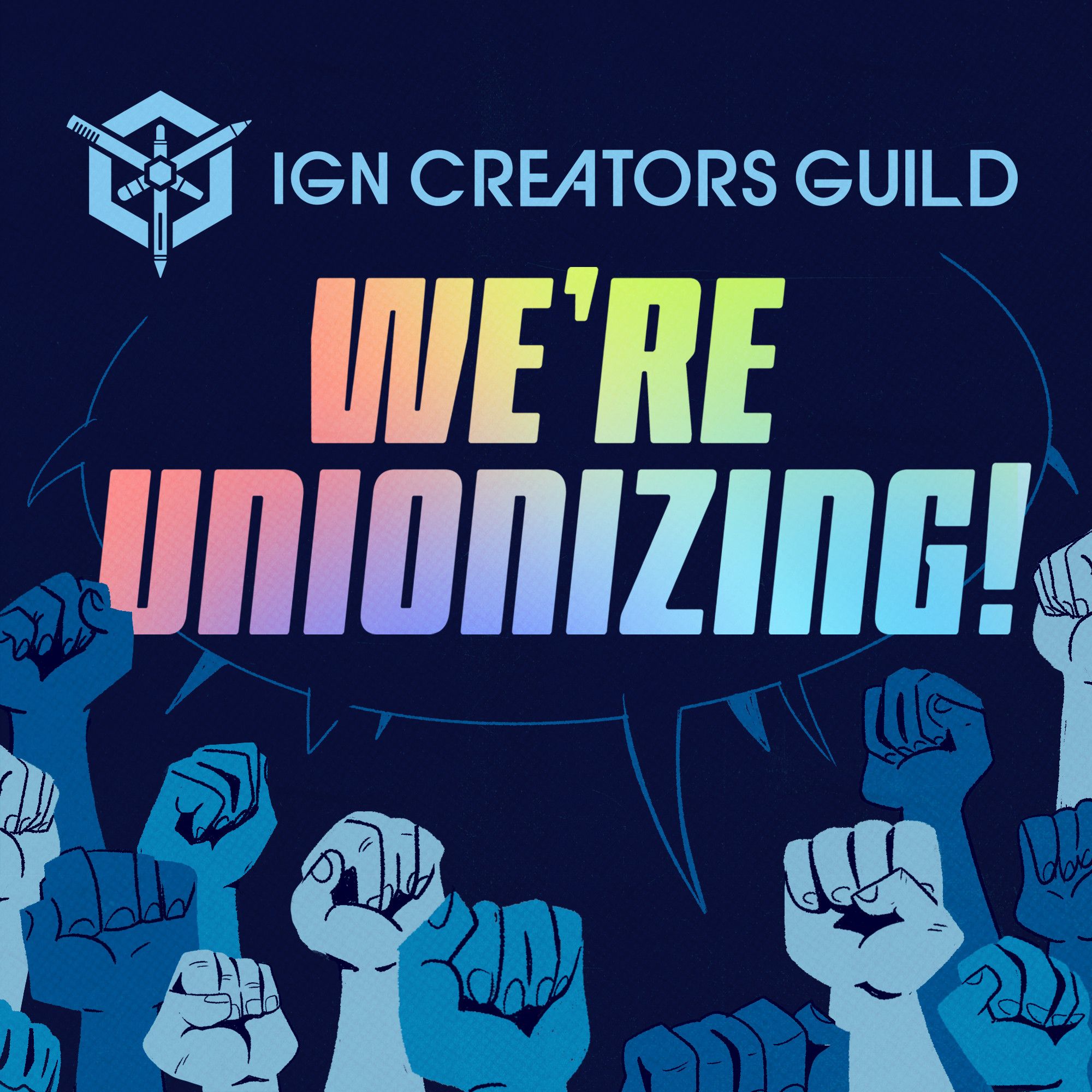 IGN Creators Guild "We're Unionizing" graphic.